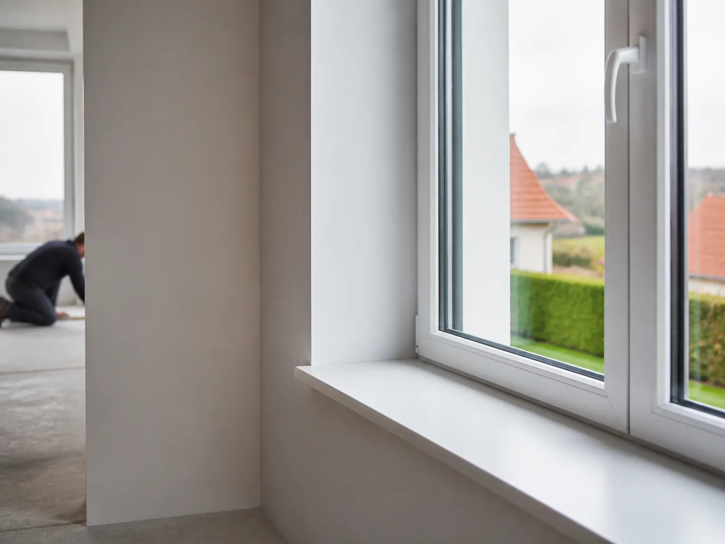 Přesně osazený vnitřní parapet pod oknem rodinného domu