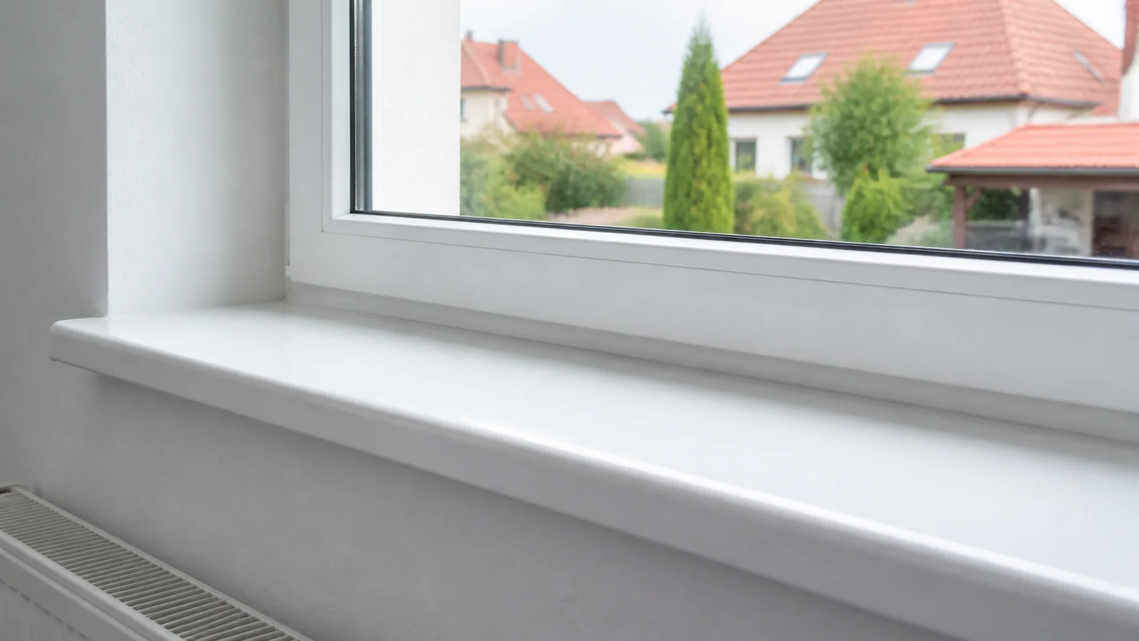 Přesně osazený parapet pod okenním rámem
